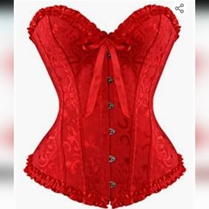 Red bustier Lace-up Corset Wire Pirate Devil Halloween Costume